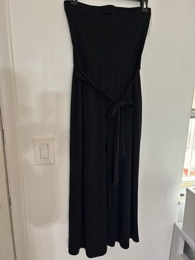 Almost Famous Strapless Black Wide-Leg Jumpsuit with Waist Tie